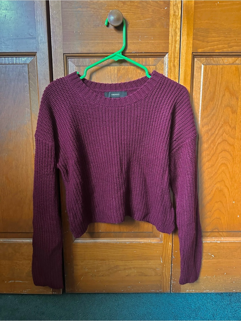 Forever 21 Wine Cropped Knit Sweater